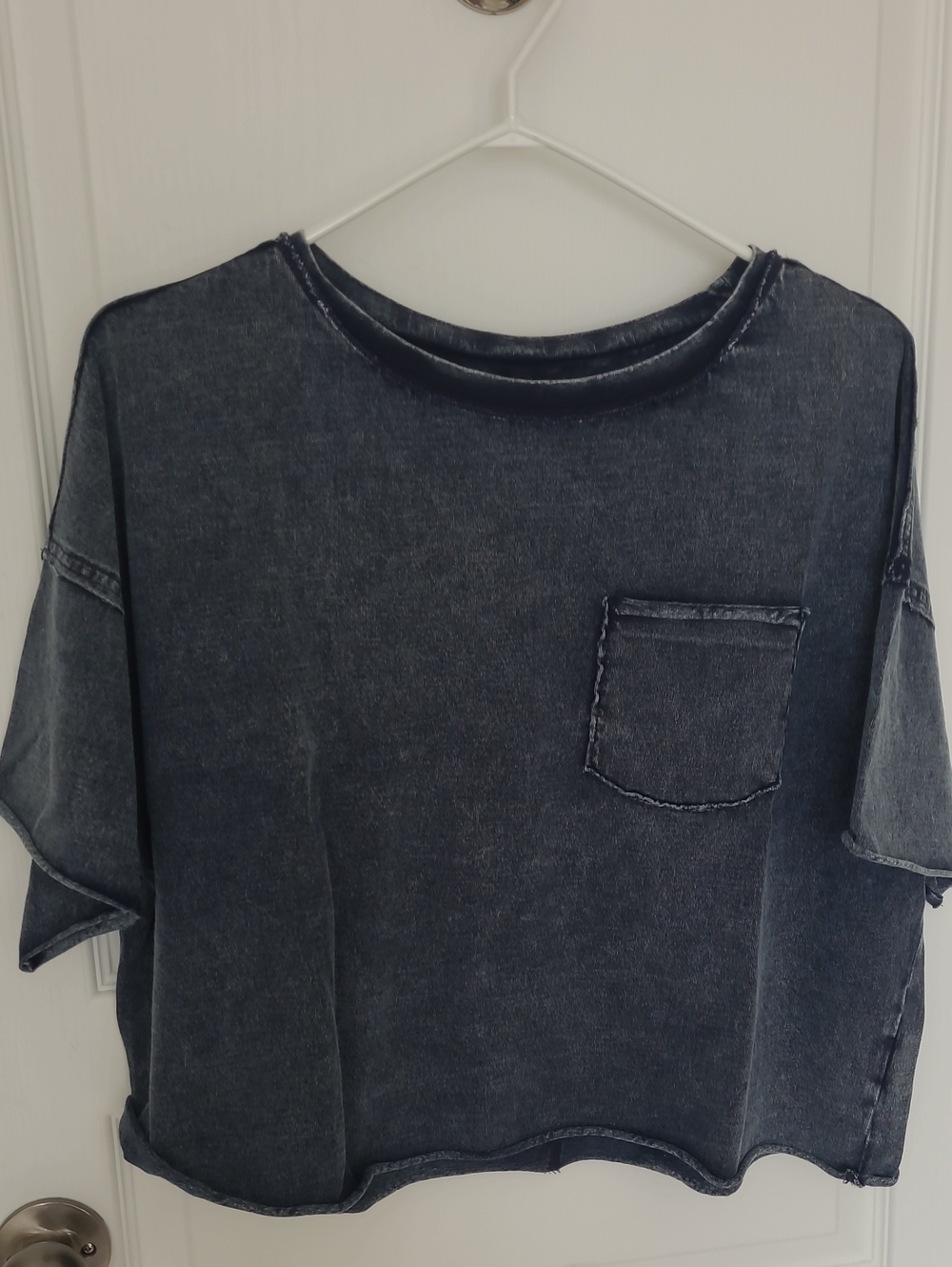 SHEIN Washed Navy Short Sleeve Pocket Tee